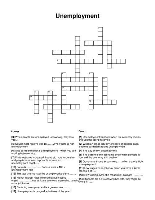 Unemployment Crossword Puzzle