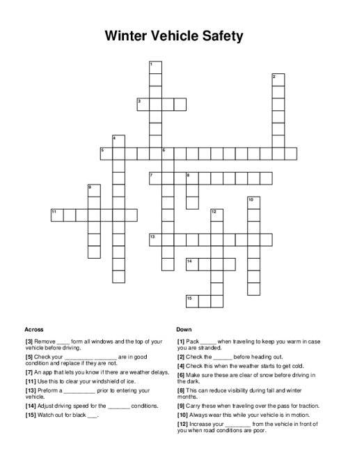Winter Vehicle Safety Crossword Puzzle