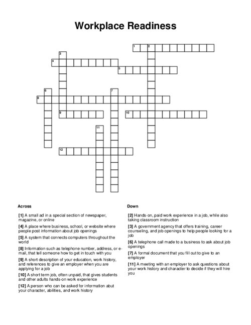 Workplace Readiness Crossword Puzzle