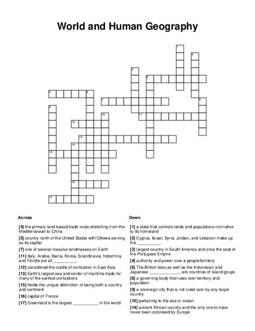 World and Human Geography Crossword Puzzle