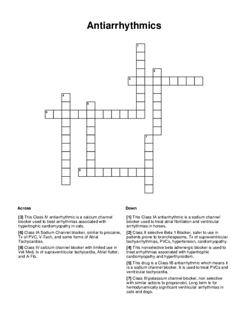 Antiarrhythmics Crossword Puzzle