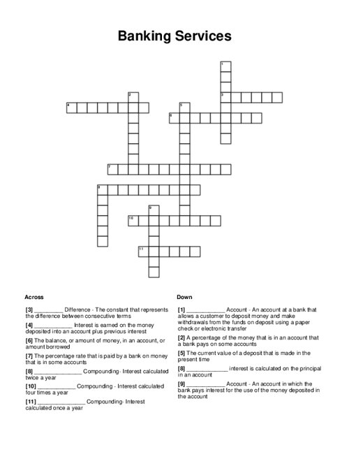 Banking Services Crossword Puzzle