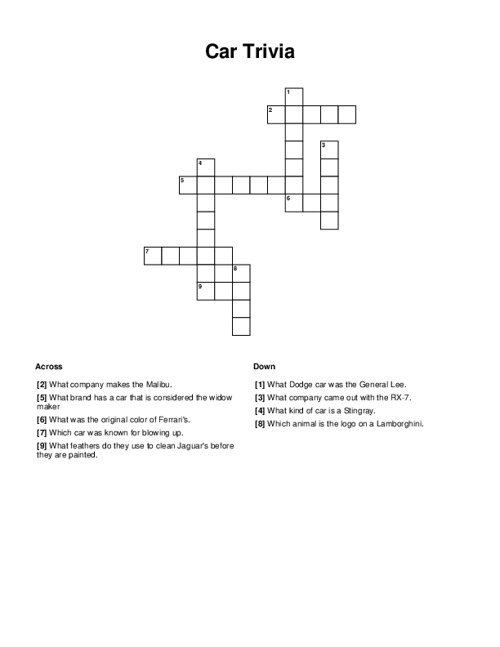 Car Trivia Crossword Puzzle