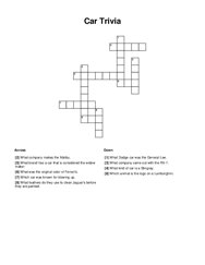 Car Trivia Crossword Puzzle