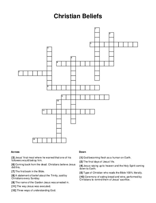 Christian Beliefs Crossword Puzzle