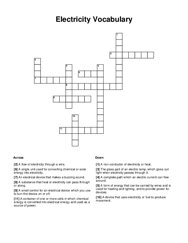 Electricity Vocabulary Crossword Puzzle