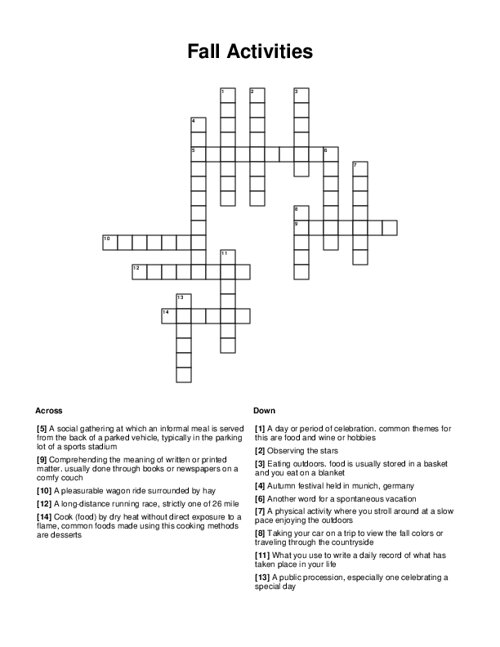 Fall Activities Crossword Puzzle