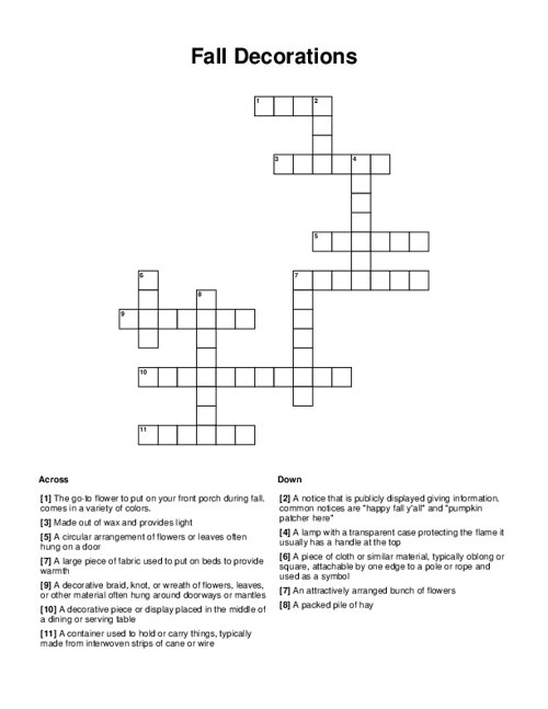 Fall Decorations Crossword Puzzle