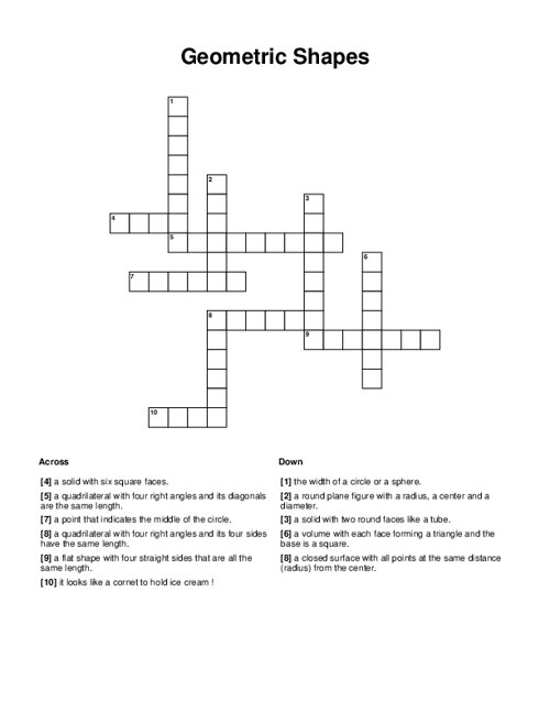 Geometric Shapes Crossword Puzzle