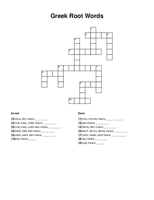 Greek Root Words Crossword Puzzle