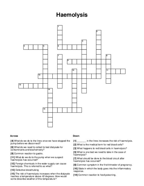 Haemolysis Crossword Puzzle