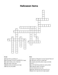 Halloween Items Crossword Puzzle