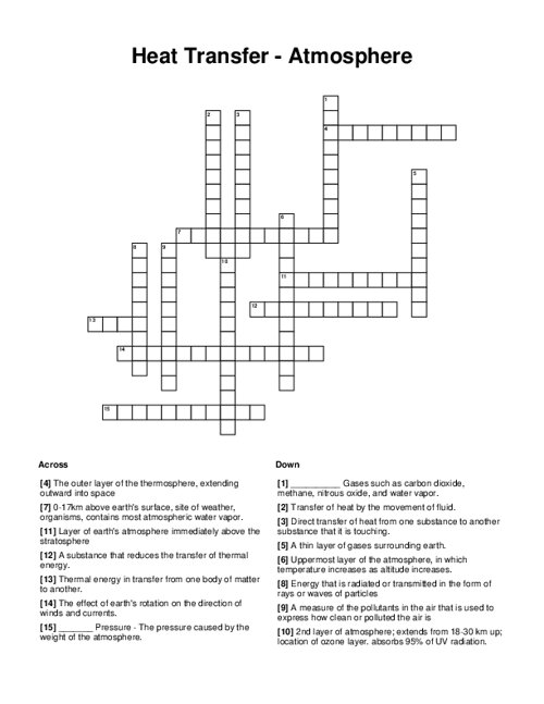 Heat Transfer - Atmosphere Crossword Puzzle