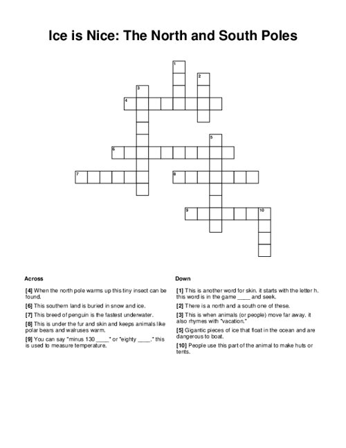 Ice is Nice: The North and South Poles Crossword Puzzle