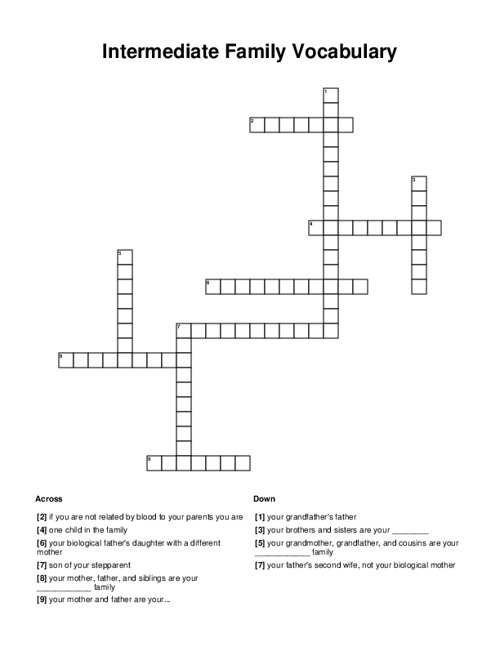 Intermediate Family Vocabulary Crossword Puzzle