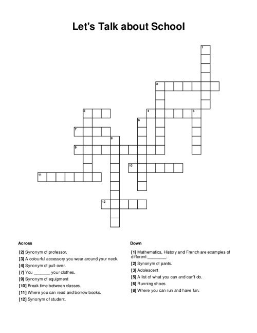 Let's Talk about School Crossword Puzzle