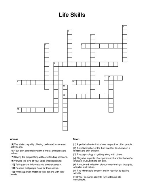Life Skills Crossword Puzzle