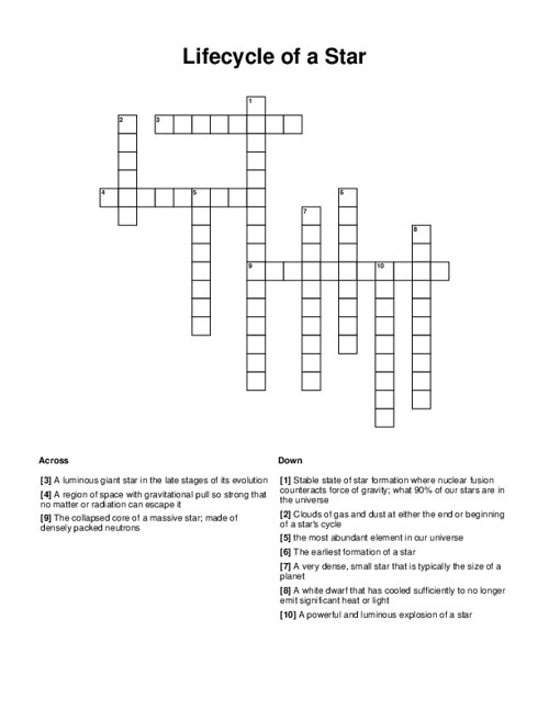 Lifecycle Of A Star Crossword Lifecycle Of A Star Crossword