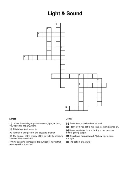 Light & Sound Crossword Puzzle