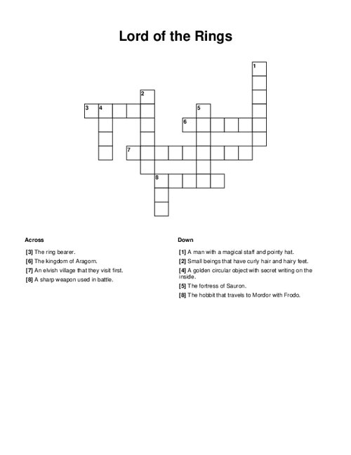 Lord of the Rings Crossword Puzzle