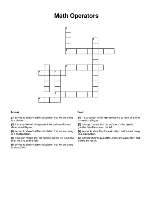 Math Operators Crossword Puzzle