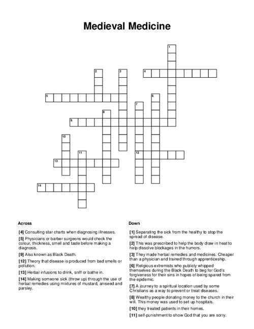 Medieval Medicine Crossword Puzzle