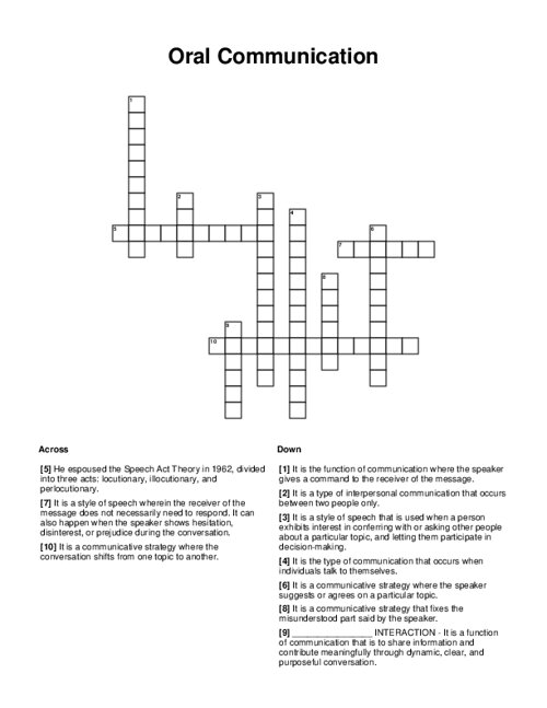 Oral Communication Crossword Puzzle