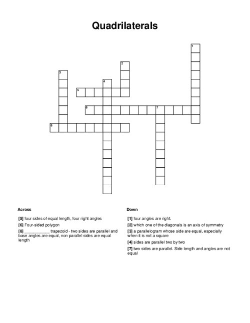 Quadrilaterals Crossword Puzzle