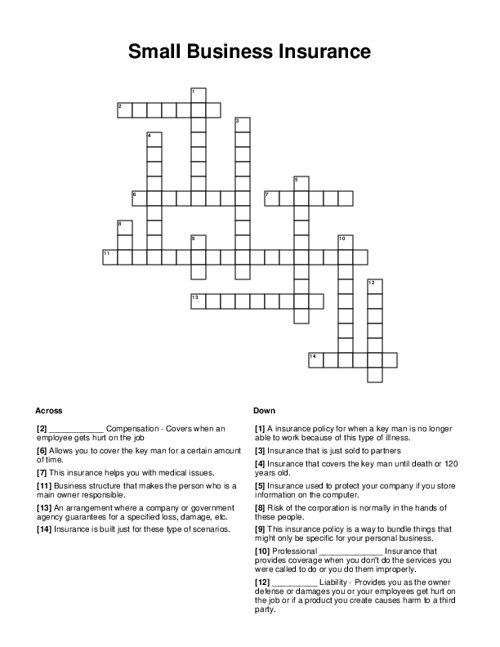 Small Business Insurance Crossword Puzzle