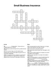 Small Business Insurance Crossword Puzzle