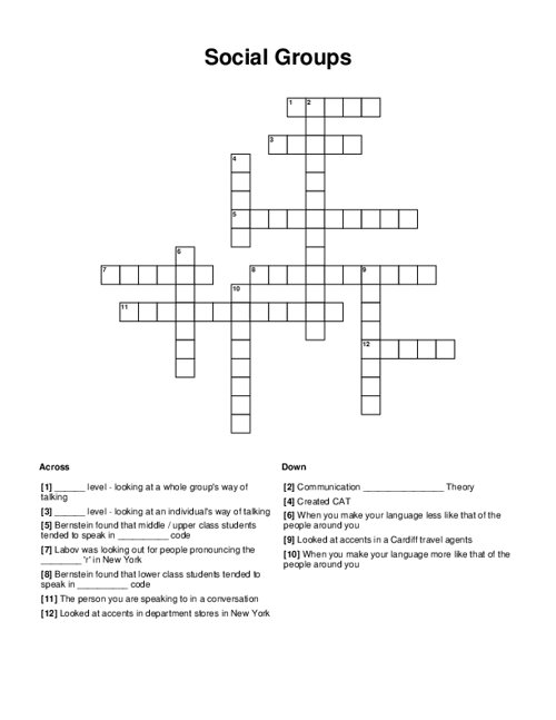Social Groups Crossword Puzzle