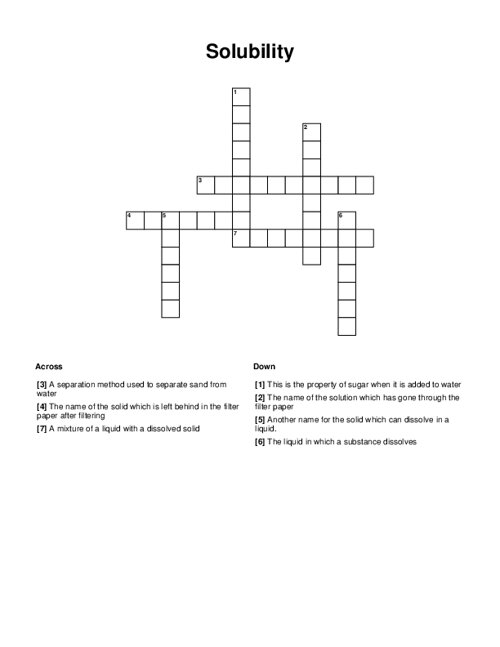 Solubility Crossword Puzzle
