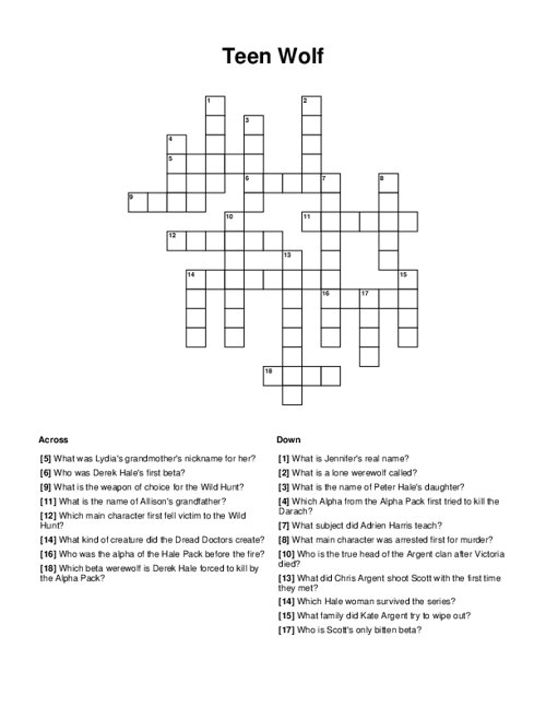 Teen Wolf Crossword Puzzle