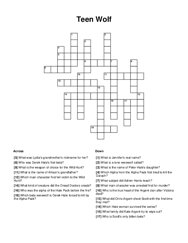 Teen Wolf Crossword Puzzle