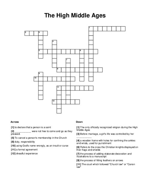 The High Middle Ages Crossword Puzzle