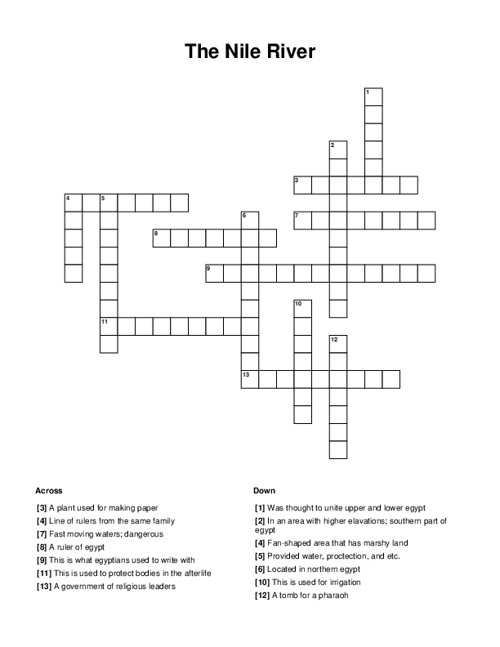 The Nile River Crossword Puzzle