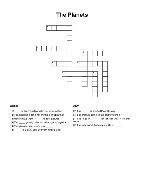 The Planets Crossword Puzzle