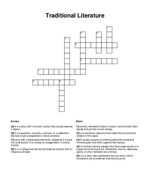 Traditional Literature Crossword Puzzle