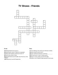 TV Shows - Friends Crossword Puzzle