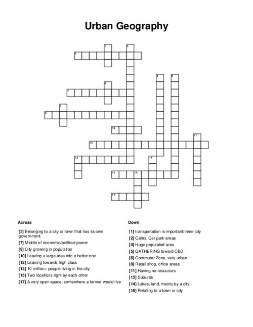 Urban Geography Crossword Puzzle