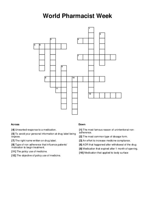 World Pharmacist Week Crossword Puzzle