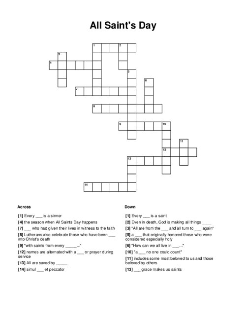 All Saint's Day Crossword Puzzle