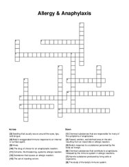 Allergy & Anaphylaxis Crossword Puzzle