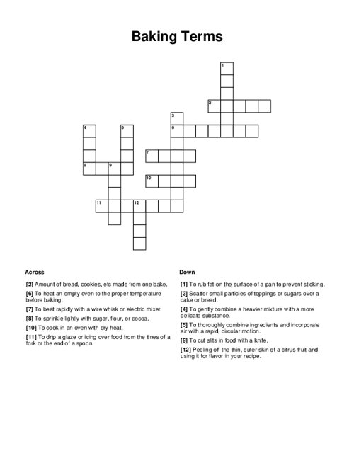 Baking Terms Crossword Puzzle