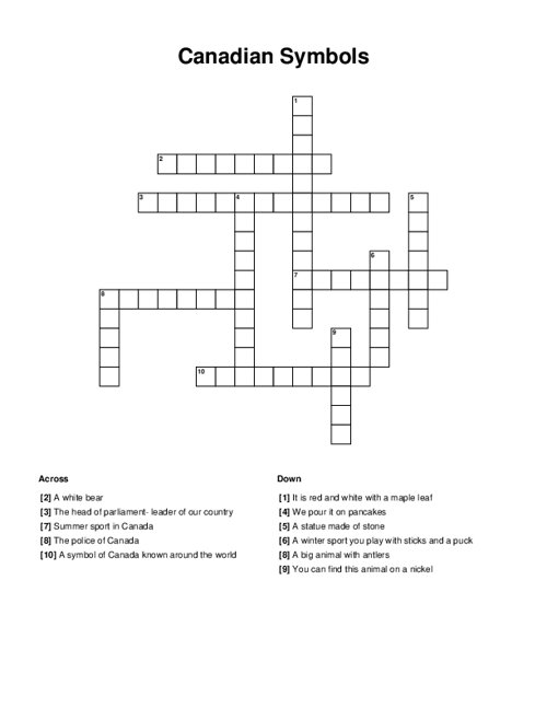 Canadian Symbols Crossword Puzzle