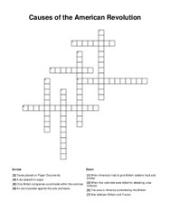 Causes of the American Revolution Crossword Puzzle