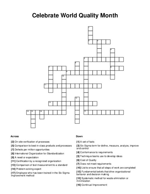 Celebrate World Quality Month Crossword Puzzle