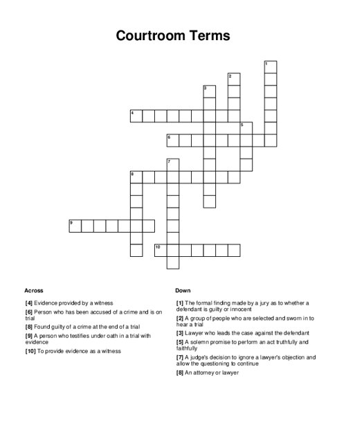 Courtroom Terms Crossword Puzzle