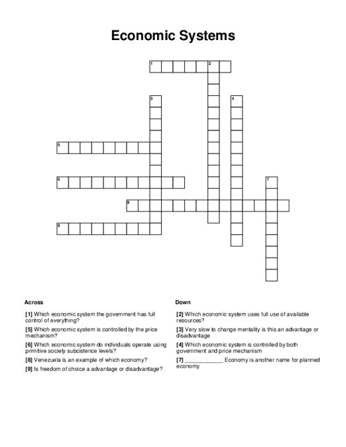 Economic Systems Crossword Puzzle