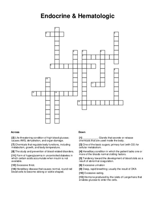 Endocrine & Hematologic Crossword Puzzle